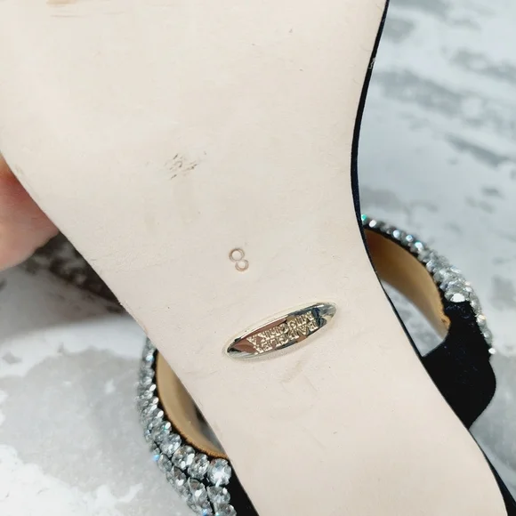 New Badgley Mischka Sade Black Rhinestone Strap Heeled Sandals K1023 - Picture 10 of 11